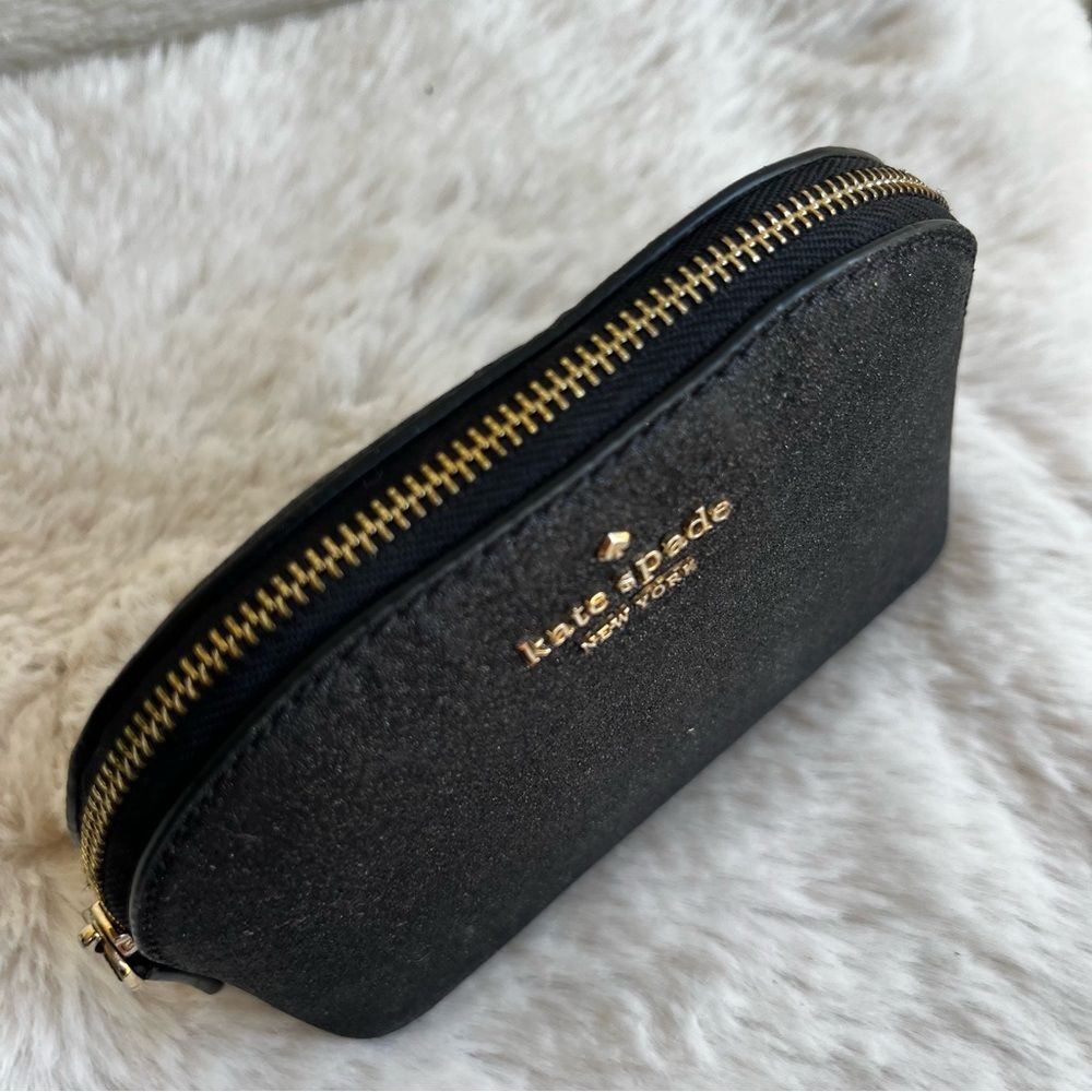 KATE SPADE Black Glitter Schuyler Small Dome Pouch Morgan Cosmetic Bag - Picture 5 of 8